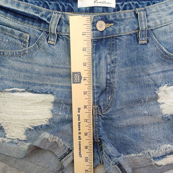 Kancan Distressed Denim Jean Shorts Women's Large W28 Blue Cuffed Mid KC5142YT - Picture 10 of 13